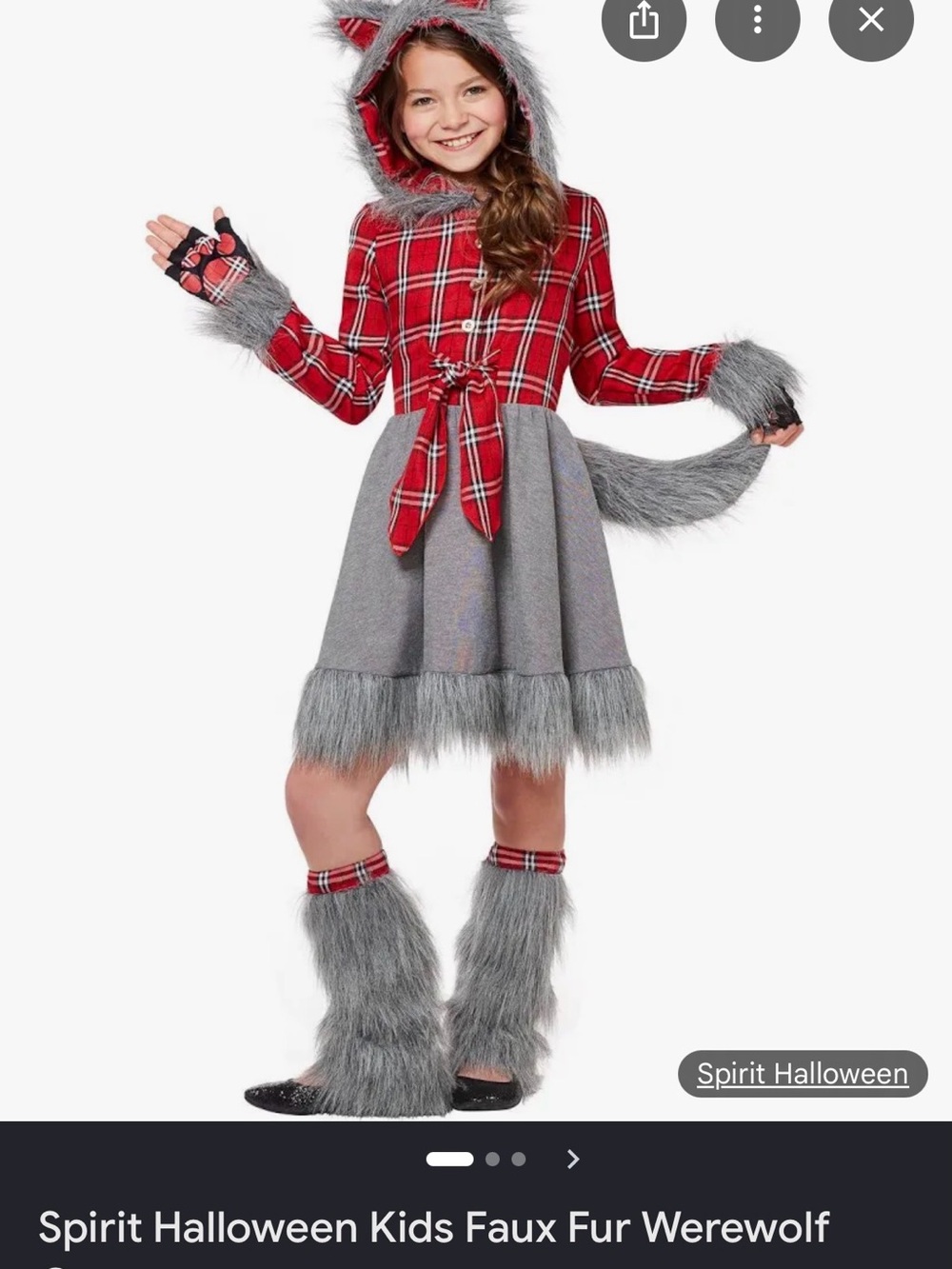 Spirit Girls Red Plaid & Gray Fur Werewolf Costume “charming wolf” youth XL